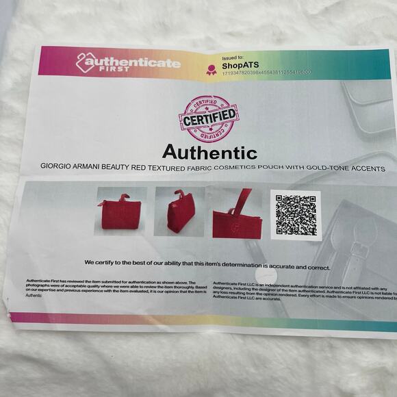 Giorgio Armani Red Beauty Zipper Wristlet Cosmetic Bag Clutch Textured Zip Top - Picture 8 of 11